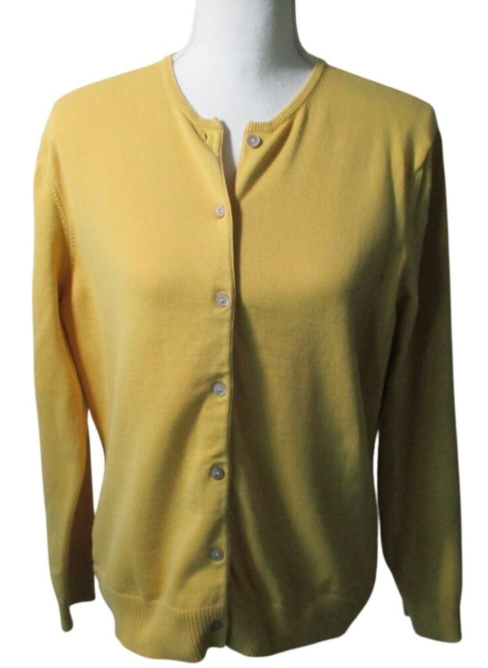 Lands' End Women's Yellow Long Sleeve Button Front Lightweight Cardigan Size M.